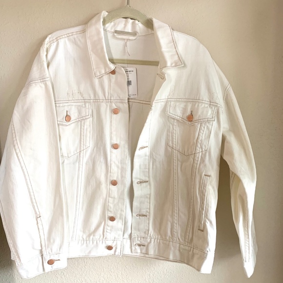 Free People White Trucker Denim Jean Jacket NWT - Picture 5 of 8